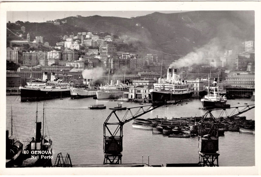 Cartolina antica Genova navi in porto