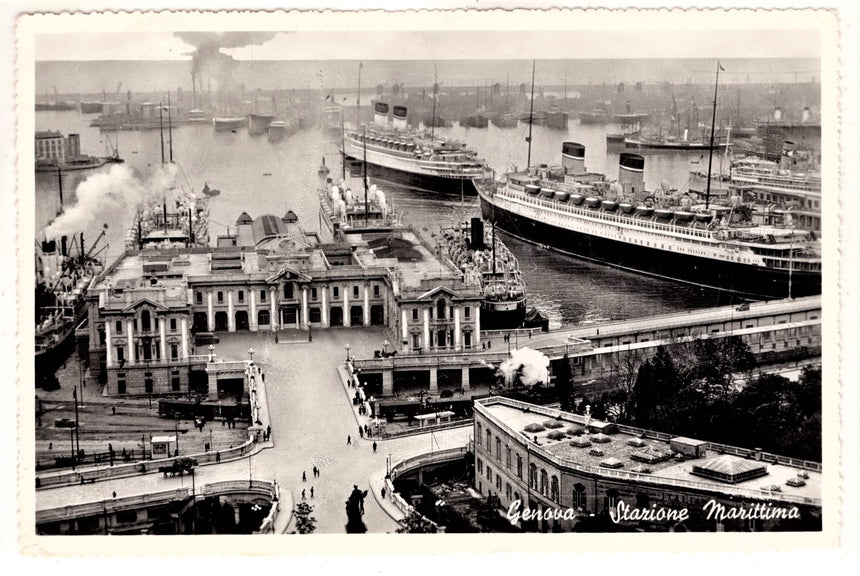 Cartolina antica Genova stazione marittima