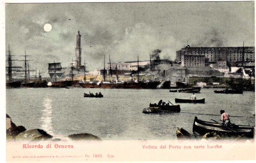 Cartolina antica Genova un ricordo barche in porto