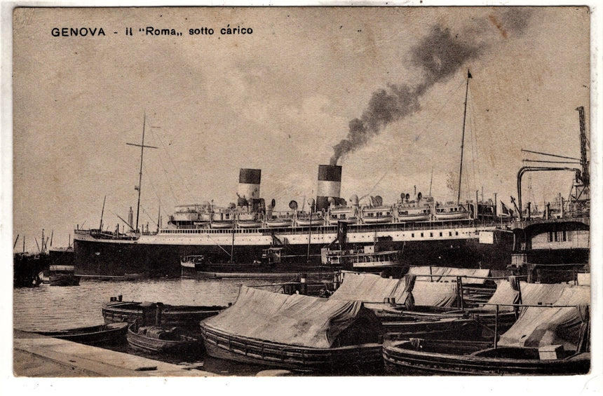 Cartolina antica Genova nave Roma  sotto carico