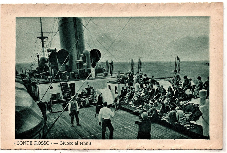 Cartolina antica Genova gioco del tennis sul Conte Rosso