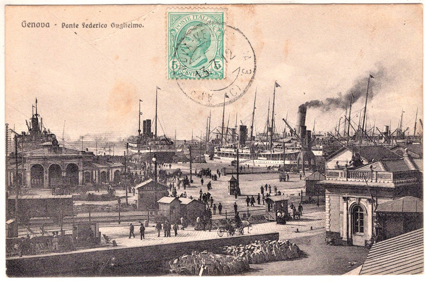 Cartolina antica Genova ponte F.Guglielmo stazione marittima