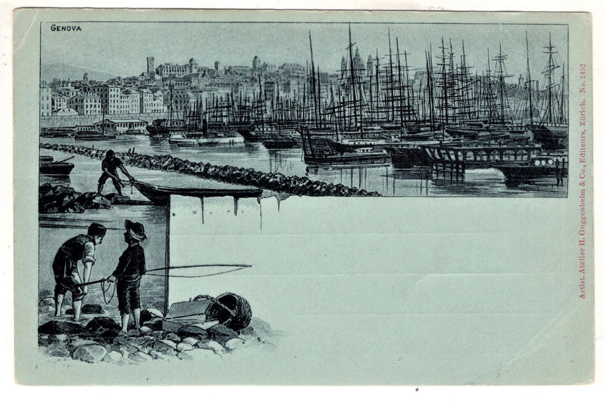 Cartolina antica Genova navi in porto