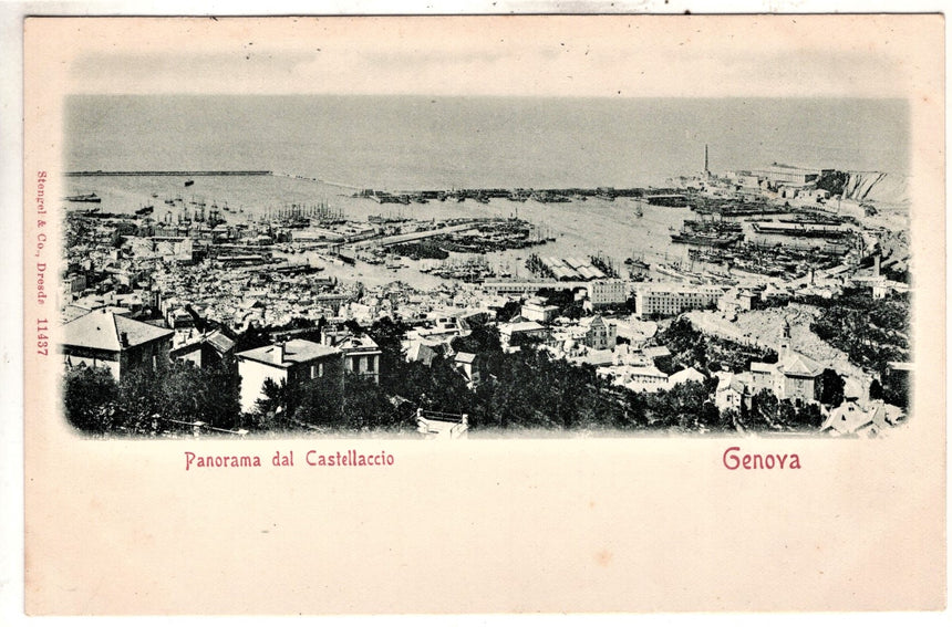 Cartolina antica Genova panorama dal Castellaccio