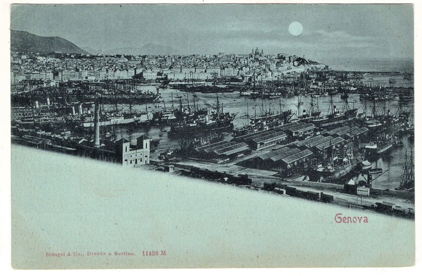 Cartolina antica Genova panorama del porto nel 1900