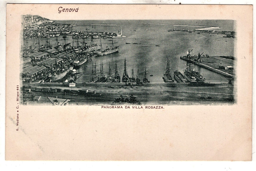 Cartolina antica Genova panorama da villa Rosazza