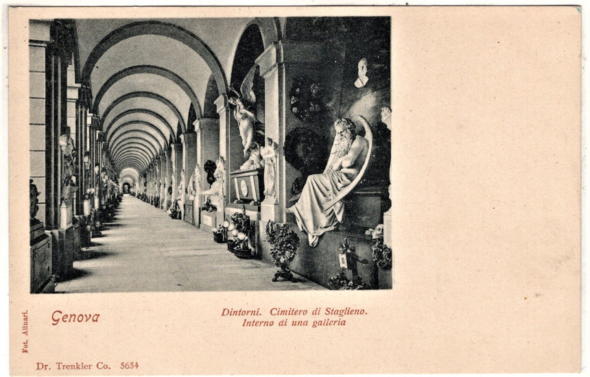 Cartolina antica Genova galleria del cimitero Staglieno