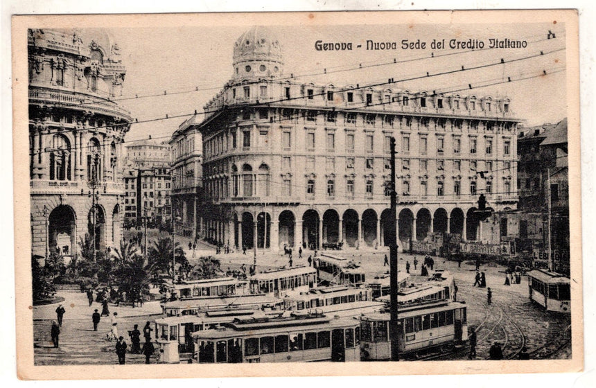 Cartolina antica Genova nuova sede del Credito Italiano sped. A Merano