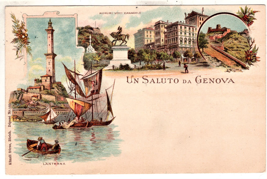 Cartolina antica Genova un saluto