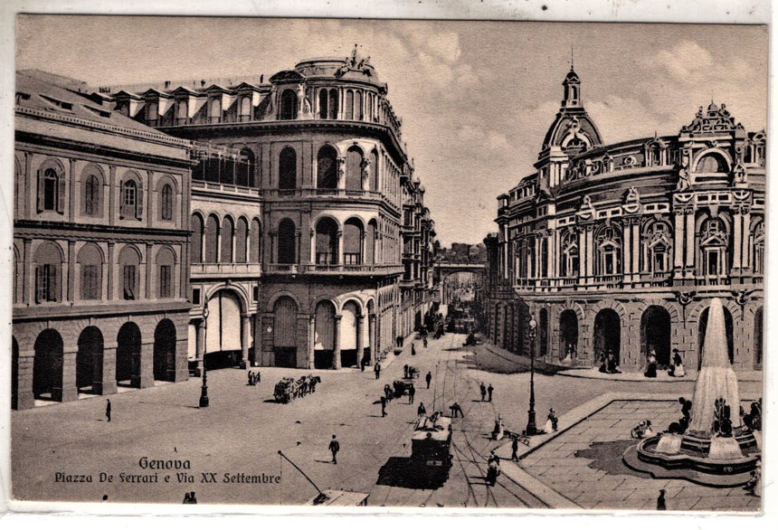 Cartolina antica Genova piazza De Ferrari e via  settembre