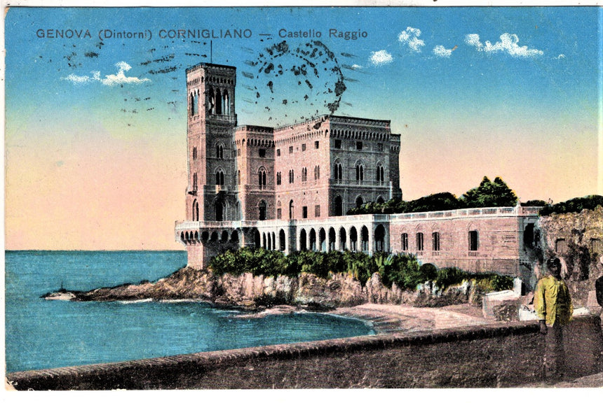 Cartolina antica Genova Cornigliano castello Raggio sped. A Recco