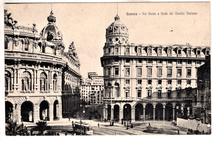 Cartolina antica Genova via Dante e Credito Italiano