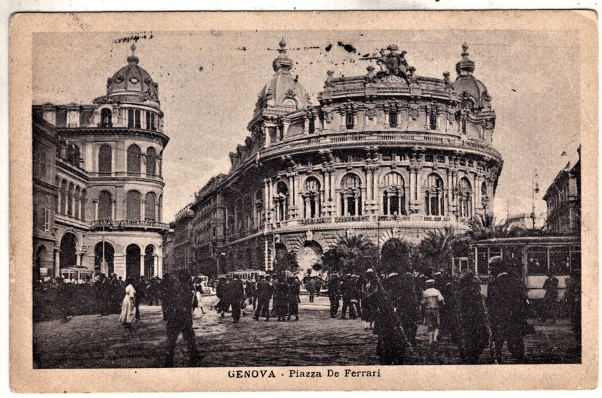Cartolina antica Genova piazza De Ferrari sped. A Bolzano