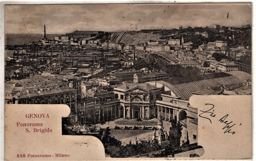Cartolina antica Genova panorama S. Brigida sped. A Trento