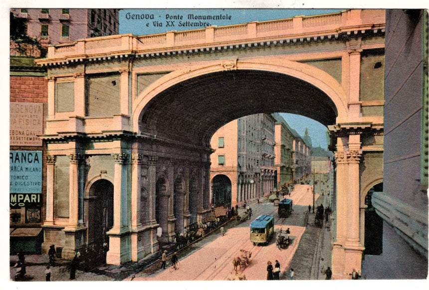 Cartolina antica Genova ponte monumentale