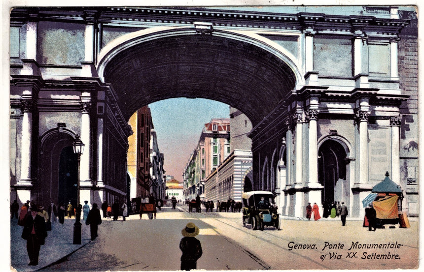 Cartolina antica Genova ponte monumentale