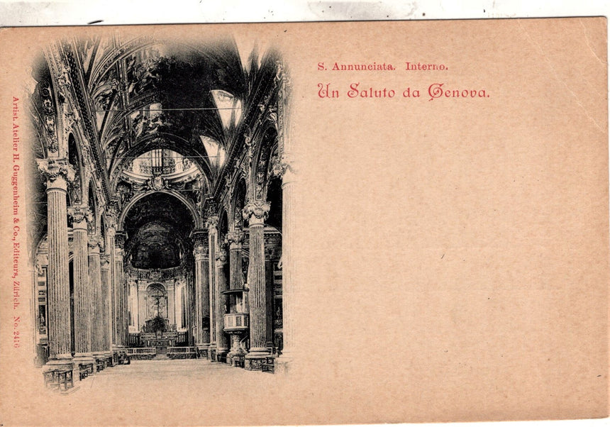 Cartolina antica Genova un saluto interno S. Annunciata