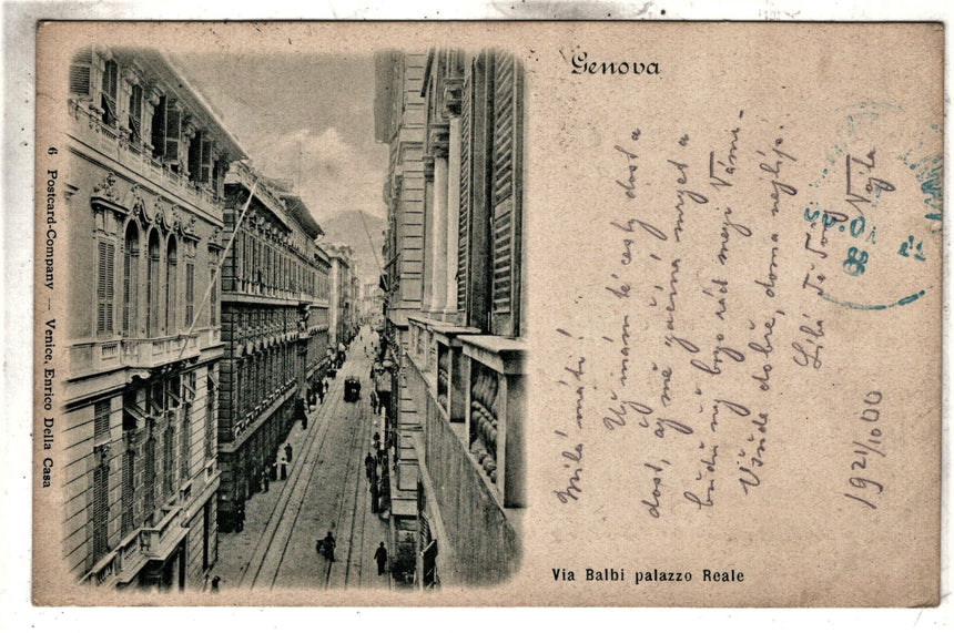 Cartolina antica Genova via Balbi palazzo Reale