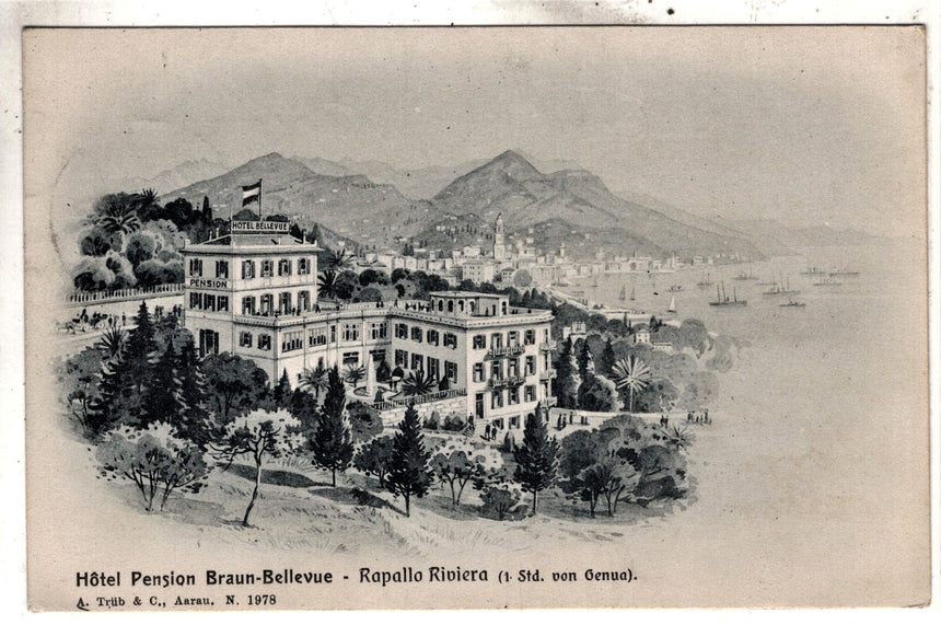 Cartolina antica Rapallo Hotel pension Braun Bellevue