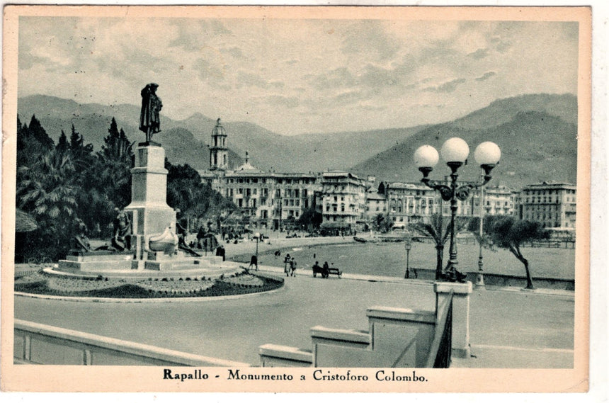 Cartolina antica Rapallo monumento a C. Colombo