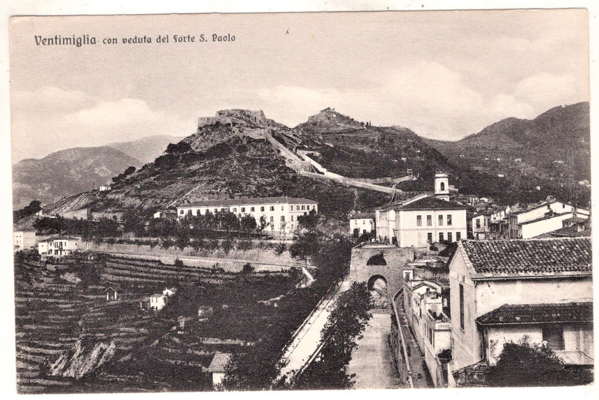 Cartolina antica Ventimiglia panorama e forte San Paolo