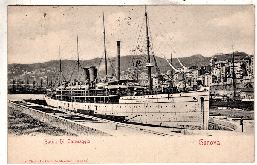 Cartolina antica Genova nave nel bacino di carenaggio