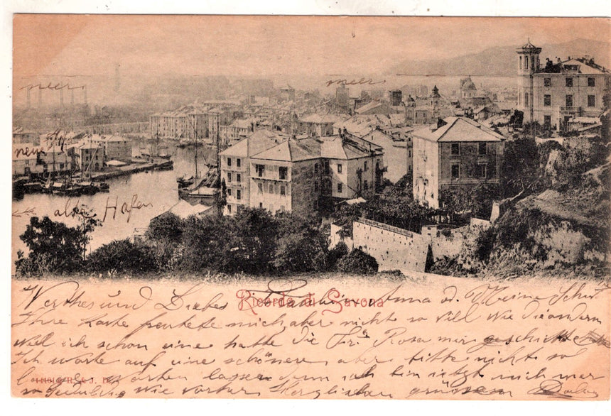 Cartolina antica Savona panorama nel 1899