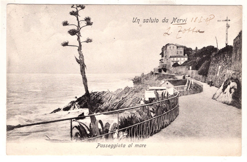 Cartolina antica Genova Nervi passeggiata a mare