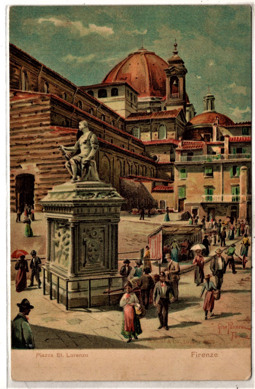 Cartolina antica Firenze piazza San Lorenzo