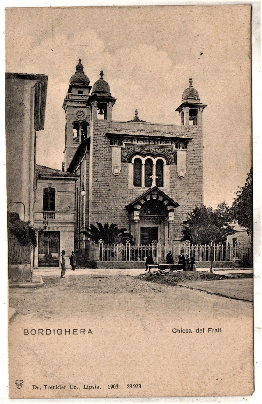 Cartolina antica Bordighera la chiesa dei Frati