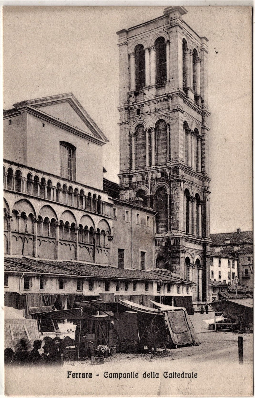 Cartolina antica Ferrara campanile della Cattedrale