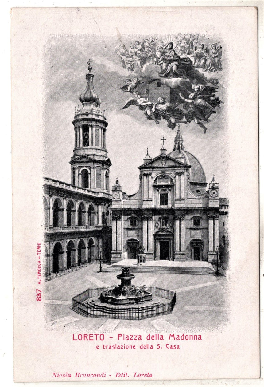 Cartolina antica Loreto piazza della Madonna