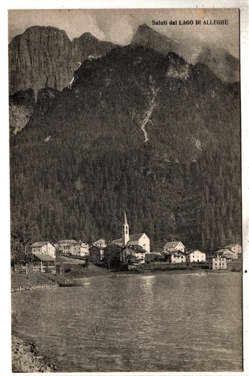 Cartolina antica Alleghe saluti dal lago Belluno