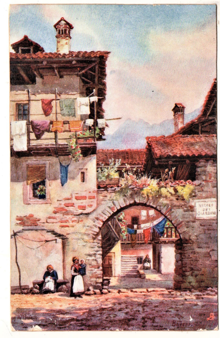 Cartolina antica Baveno Verbano disegno Oilette