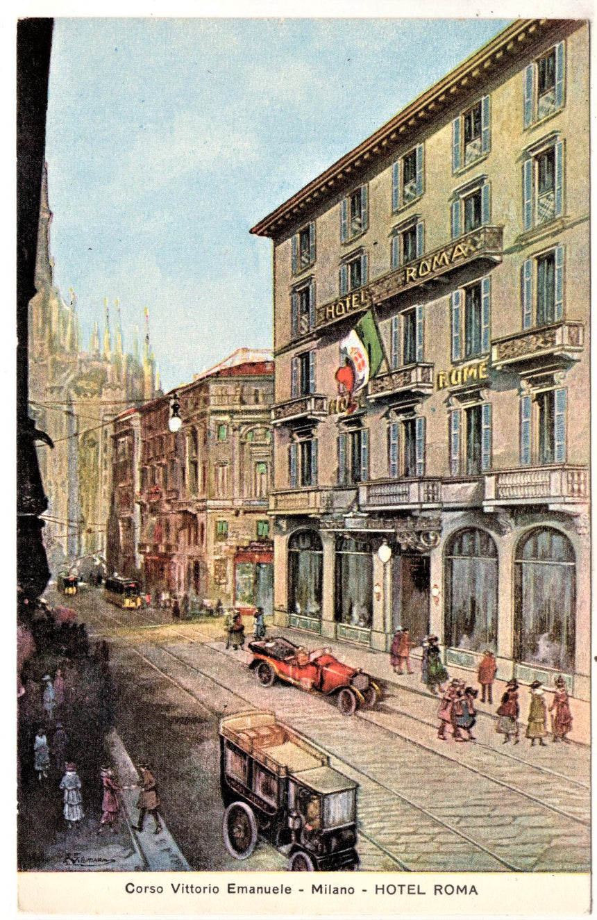 Cartolina antica Milano corso V.Emanuele Hotel Roma