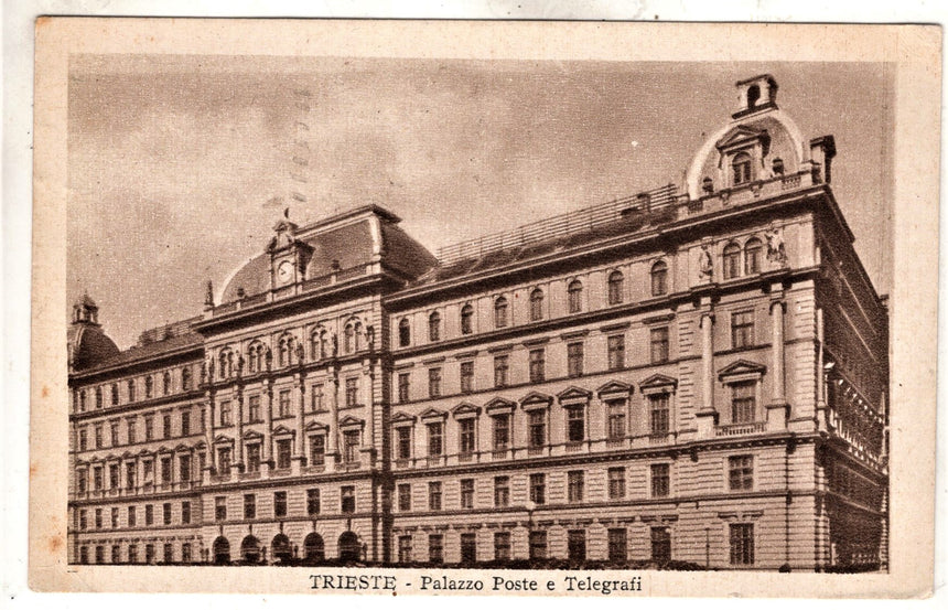 Cartolina antica Trieste Palazzo Poste per Pergine