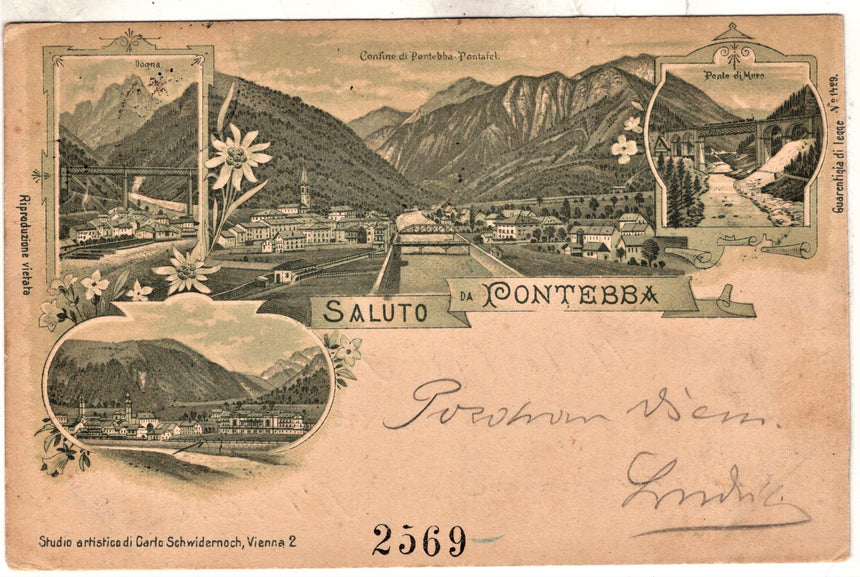 Cartolina antica Pontebba Saluto da Pontebba