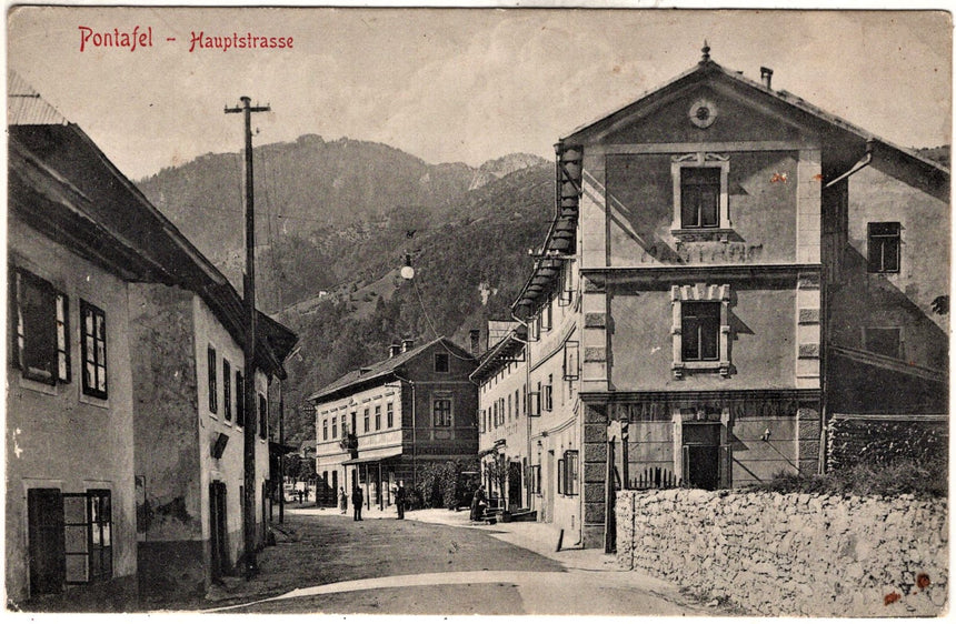 Cartolina antica Pontebba Hauptstrasse strada principale