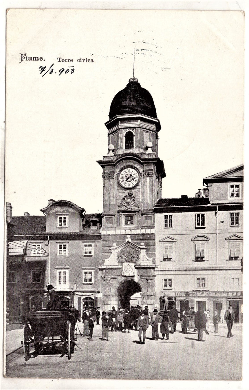 Cartolina antica Fiume torre civica Croazia