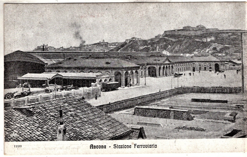 Cartolina antica Ancona stazione ferroviaria