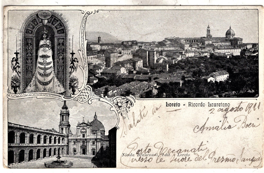 Cartolina antica Loreto santuario ricordo lauretano Ancona