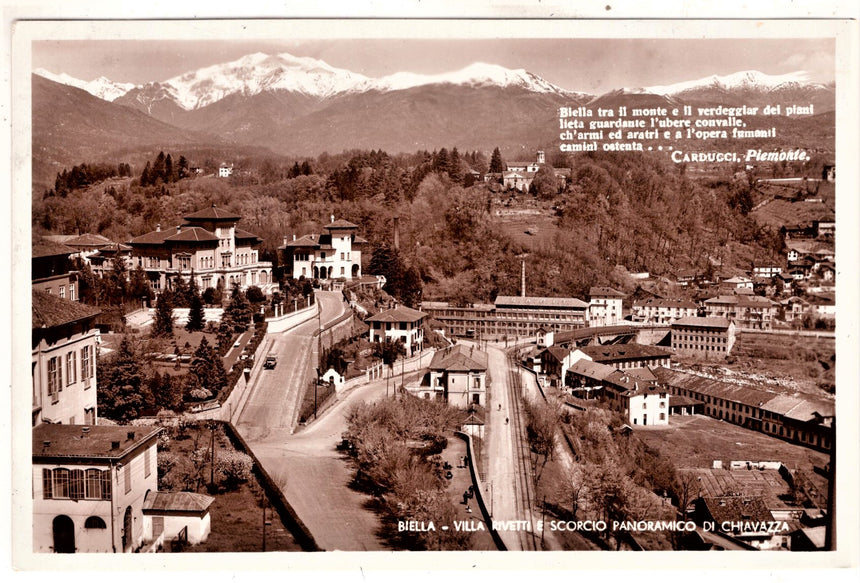 Cartolina antica Biella villa Rivetti e panorama di Chiavazza