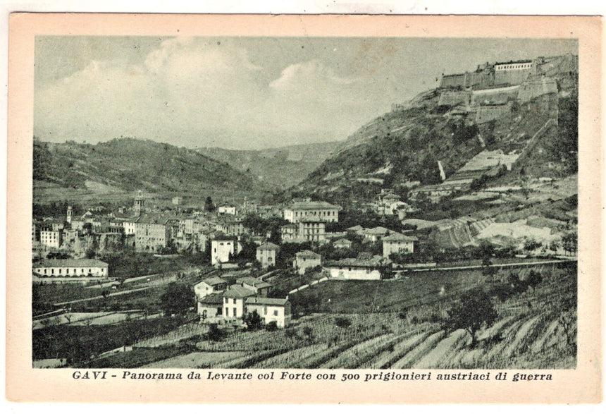 Cartolina antica Gavi panorama con il forte