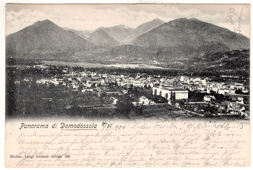 Cartolina antica Domodossola panorama sped. A Lorrach Basilea