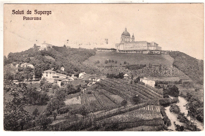 Cartolina antica Torino Superga panorama