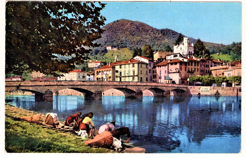 Cartolina antica Lago di Lugano lavandaie