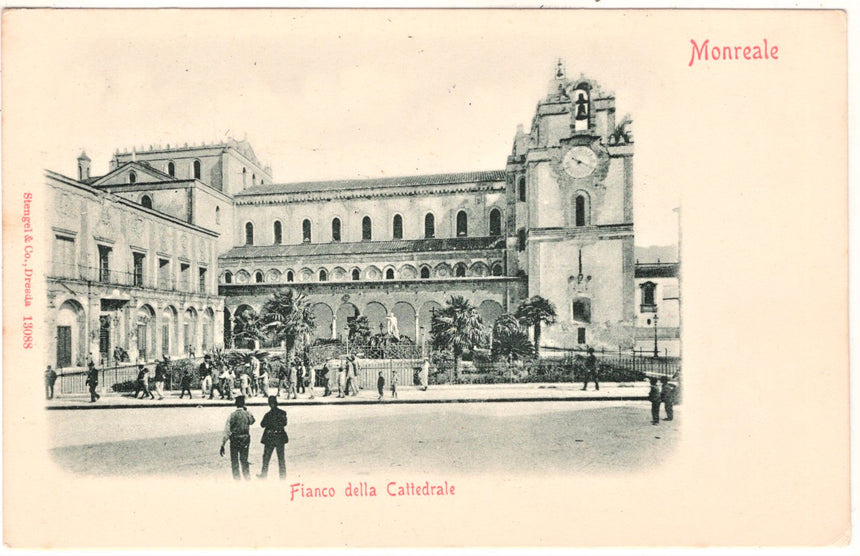 Cartolina antica Monreale fianco della Cattedrale Palermo