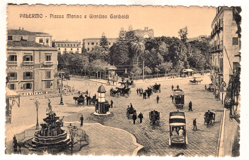 Cartolina antica Palermo piazza Marina e giardino Garibaldi