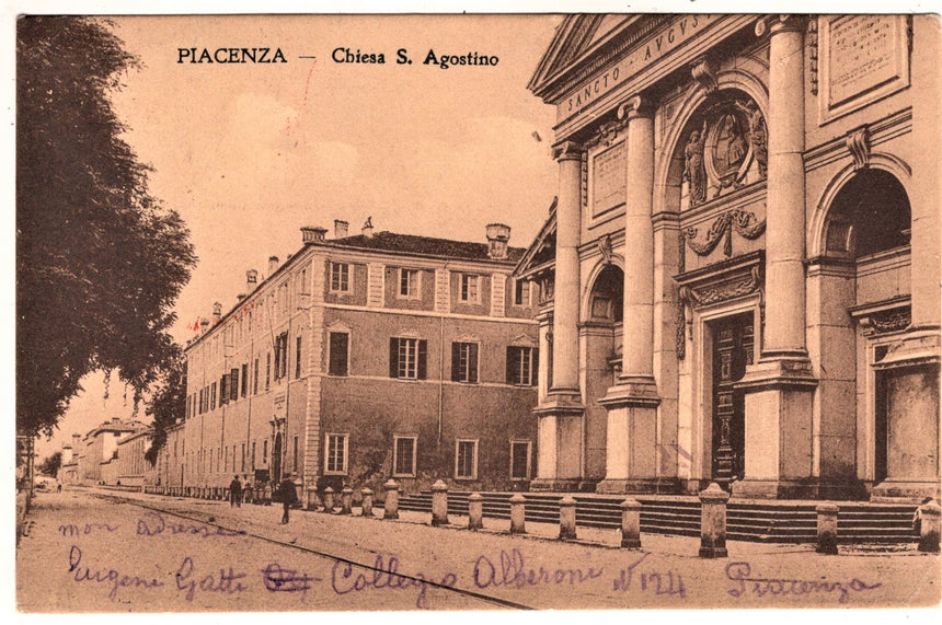 Cartolina antica Piacenza chiesa San Agostino