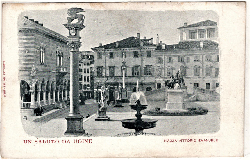 Cartolina antica Udine un saluto piazza V. Emanuele